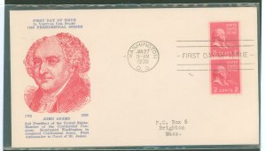 US 850 1939 2c John Adams (presidential/prexy series) coil pair on an addressed first day cover with a Holland cachet.