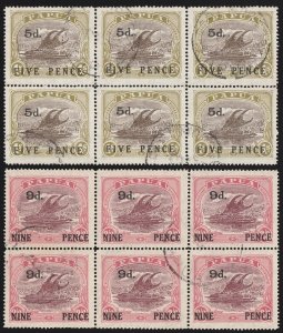 PAPUA 1931 Lakatoi surcharge 5d on 1/- & 9d on 2/6 Ash printing blocks.