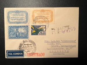 1936 Registered Brazil Airmail Cover to Goerlitz Germany Condor Lufthansa