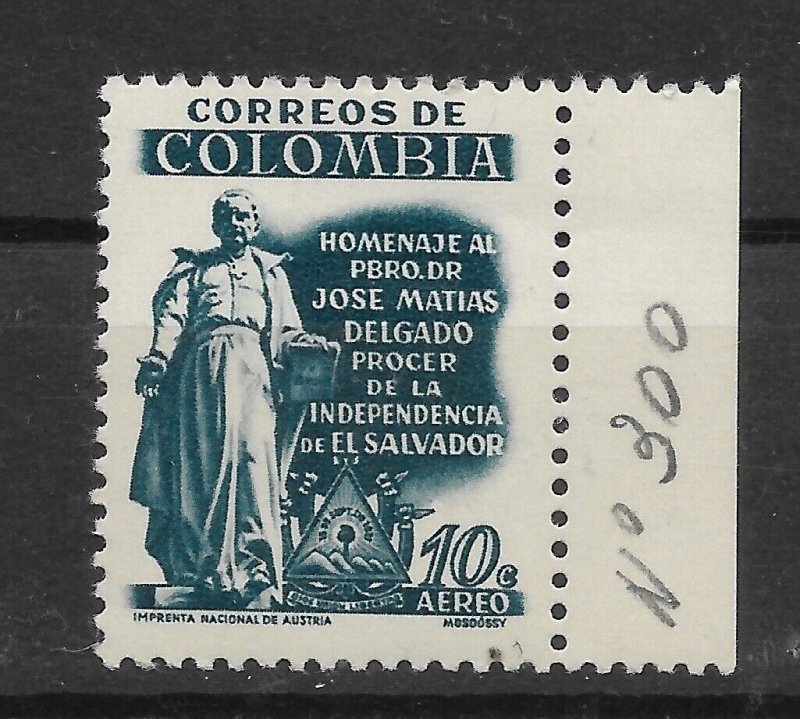 COLOMBIA 1957 HOMAGE TO J. M. DELGADO INDEPENDENCE LEADER EL SALVADOR SC C301