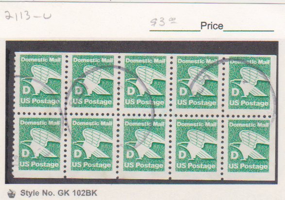 SCOTT # 2113a BOOKLET PANE OF 10  (22ct) RATE 'D' EAGLE Used 