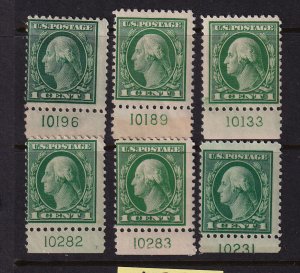 1917 Washington 1c Sc 498 MH/NH lot of plate number singles Hebert CV $18 (L22