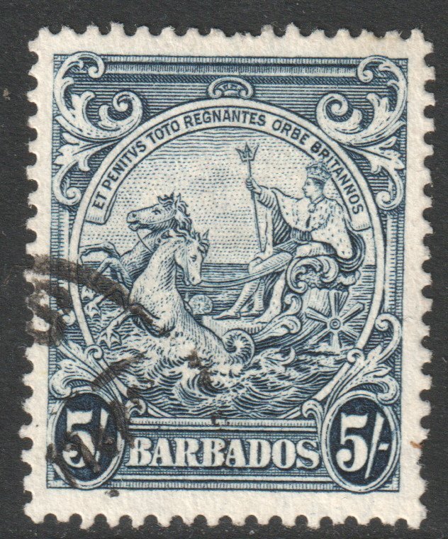 Barbados Scott 201 - SG256a, 1938 George VI 5/- Perf 13.1/2 x 13 used