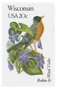 1982 20c State Birds & Flowers, Wisconsin Robin & Wood Violet Scott 2001 Mint NH