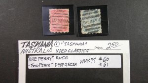 Tasmania Australia 1878 Classics   Scott# 60-61 Tasmania cancels On-The-Nose