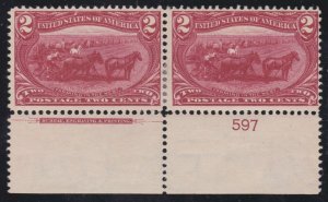 US 286 2c Trans-Mississippi Mint Plate #597 Bottom Pair F-VF OG H SCV $55