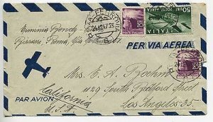 Air Mail Lire 50 + complementary on cover by air for the USA