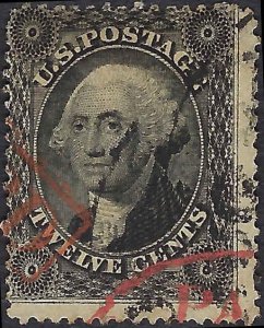 VEGAS - 1857 USA Washington 12c - Sc# 36 with Magenta (or Red) Paid Cancels