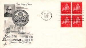 FDC 1948 SC #C38 Artcraft Cachet - New York, Ny - Block Of 4 - J647