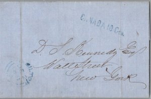 Canada Milton 1851 blue sl Canada 10 Cts. hs on Stampless Letter to New York,...