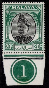 MALAYSIA - Selangor GVI SG101, 20c black & green, LH MINT. CONTROL PL 1