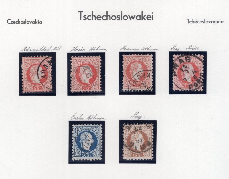 CZECHOSLOVAKIA FORERUNNERS ON AUSTRIA HUNGARIAN STAMPS LOVELY SELECTION SEE SCAN