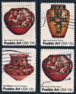 SC#1706-09 13¢ Pueblo Pottery Singles (1977) Used