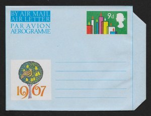 GREAT BRITAIN Aerogramme 9d Queen & Christmas 1967 Unused