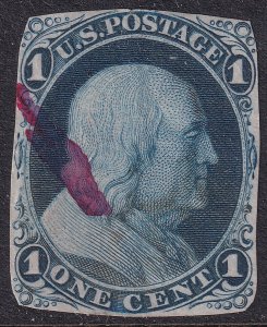 #63-E9a Mint NG, F-VF, Blue, cut to shape, magenta ink (CV $600 - ID49873) - ...