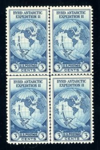 US Stamp #753 BYRD EXPO 3c - Centerline Block of 4 - MNG - CV $75.00