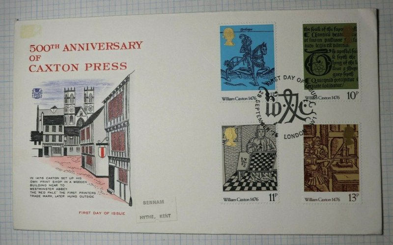 GB FDC 1976 Set Caxton Press 500th Benham Hythe Kent Cachet Stuart 794-797