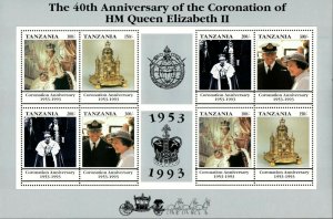 Tanzania 1993 - Coronation of Queen Elizabeth II - Sheet of 8v - Scott 996 - MNH