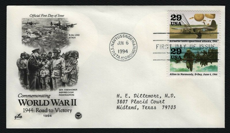 #2838c & d 29c World War II: 1944, Art Craft-PCS FDC **ANY 5=FREE SHIPPING**