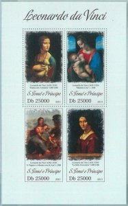 M1647  - S TOME & PRINCIPE, ERROR, 2013 MISPERF SHEET: Leonardo da Vinci