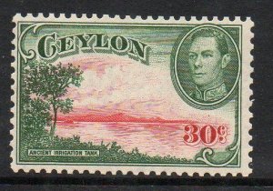 CEYLON SG393b 1945 30c CARMINE & GREEN WMK UPRIGHT MTD MINT