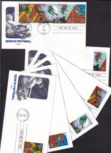 1993 Space Fantasy booklet pane Sc 2745a, 2741-2745 FDCs Artmaster cachets