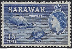 SARAWAK 1957 QEII 15c Ultramarine SG195 FU