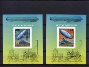 Comoro 1977 Trains/Zeppelins 6 SS Imperf.MNH Mi # Bl.84/89B