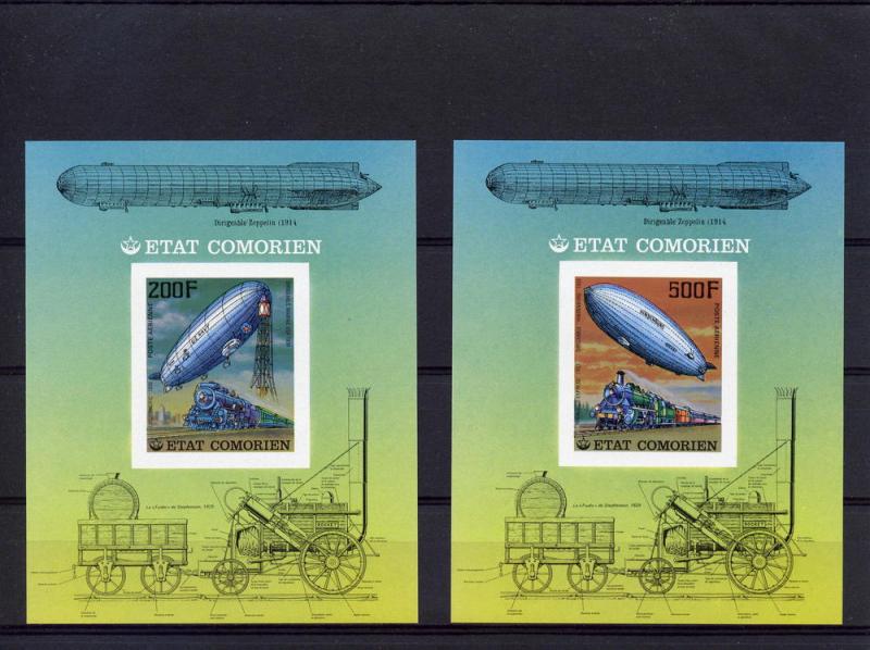 Comoro 1977  Trains/Zeppelins 6 SS Imperforated MNH Mi # Bl.84/89B