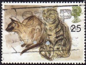 Great Britain 1587 - Used - 25p Siamese Cat / Grey Tabby (1995) (cv $0.60)