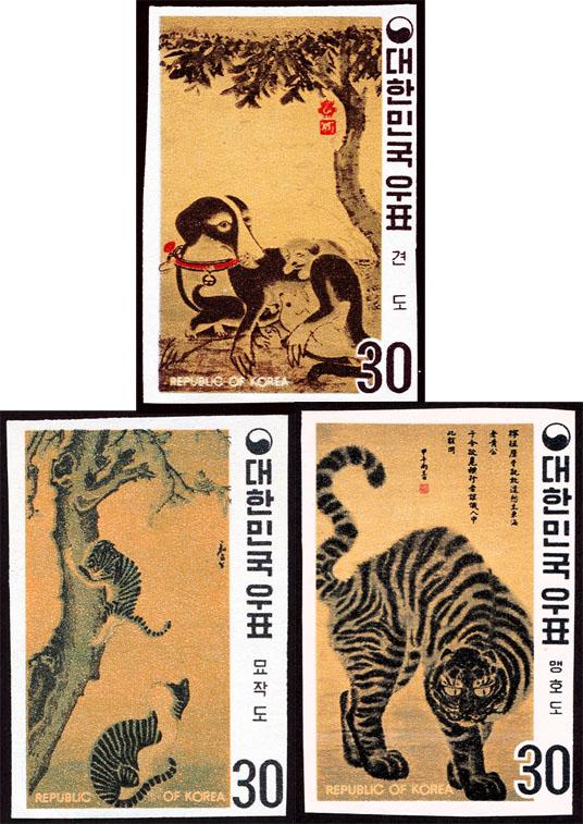 Korea 718-20 imperf mnh 1970 Korean paintings