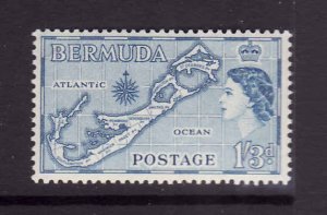 Bermuda-Scott#157-Unused NH QEII-Maps-1sh3p blue-1957-
