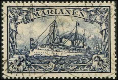 Mariana Islands SC# 28 Kaiser's Yacht 3Mk very light cancel