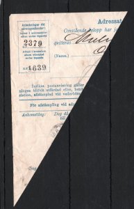 SWEDEN Money Order Receipt *SOLVESBORG* 1900 CDS Piece 25o Stamp Used SS3897