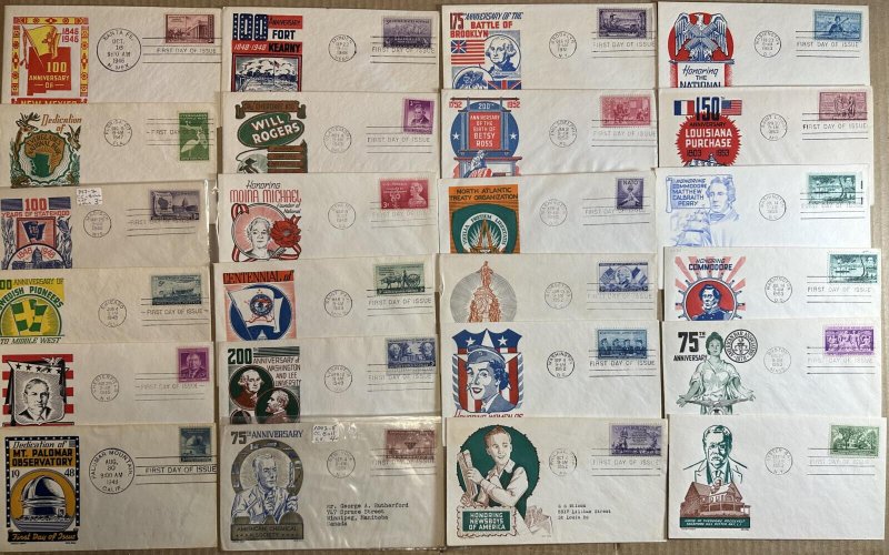 BIG LOT FIRST DAY COVERS 129 DIFF CACHET CRAFT ALL KEN BOLL COLOR FDCs 1946/1965