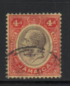 Jamaica Sc 66 1913 4d scarlet & black George V stamp mint