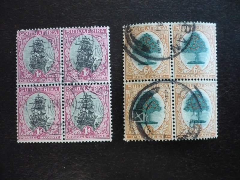 Stamps - South Africa - Scott# 48, 60 - Used Blocks of 4 Stamps