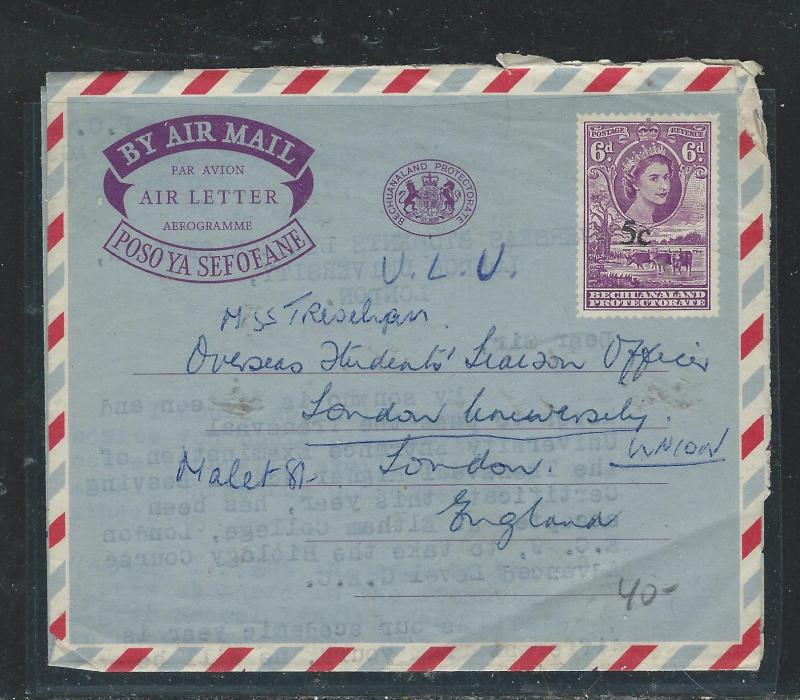 BECHUANALAND (P2708B) QEII 5C/6D AEROGRAMME 1961 TO ENGLAND, LONG MSG