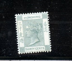 HONG KONG 1891 QUEEN VICTORIA GR.GREEN  30c SCOTT #47 SG# 39a MINT HINGED 