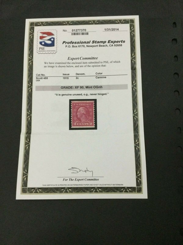 MOMEN: US STAMPS #455 MINT OG NH PSE GRADED CERT XF-90