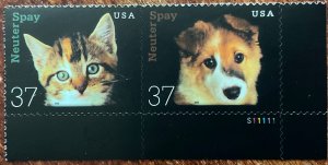 US #3670-3671 MNH Horizontal PN Pair Cat & Dog Neuter & Spay SCV $2.00 L42