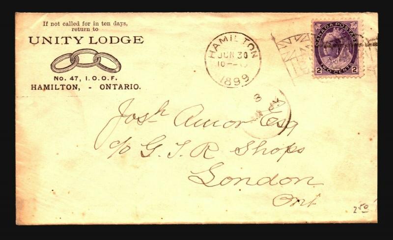 Canada 1899 Unity Lodge Cacheted Cover - Z15370