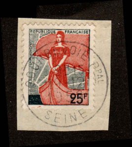 France  #927, Used, Postmark COURBEVOIE Ppal, SEINE, 19-12-1959