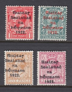 Ireland Sc 45, 50, 51, 52, MNH. 1922 KGV with shiny black overprints, 4 diff