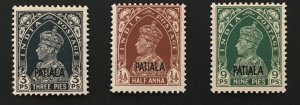 India, Convention States, Patiala, Sc. #98-100, mint hinged