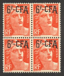 Reunion Scott 278 MNHDG Block of 4 - 1949 6fr on 12f Surcharge - SCV $116.00