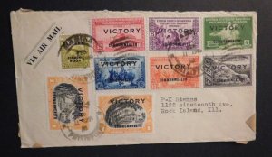 1946 Airmail Cover Manila Philippines to Rock Island IL USA Victory Stamps 2