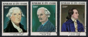 Ivory Coast Washington Picard Goethe Anniversaries 3v 1982 Canc SG#712-714