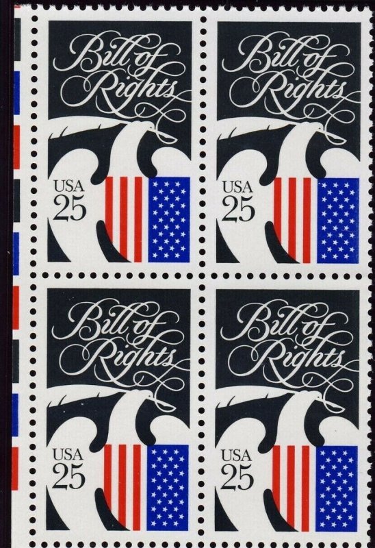 1989 Bill of Rights Block Of 4 25c Postage Stamps, Sc# 2421, MNH, OG