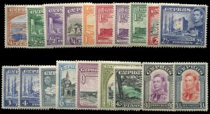 Cyprus #143-155, 164-166 Cat$137.75, 1938-51 George VI, complete set, lightly...